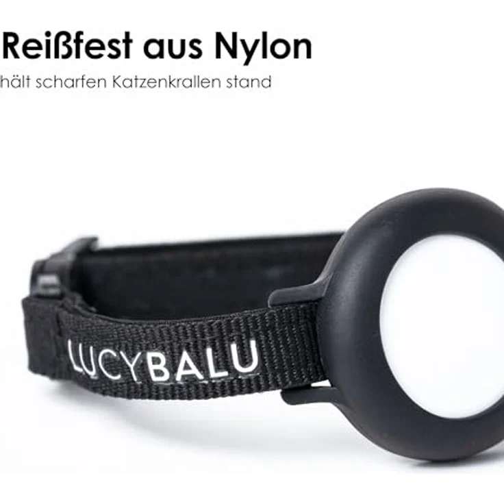 LucyBalu® Premium AirTag Katzenhalsband | Reißfestes, verstellbares Nylonhalsband für Katzen | Kompatibel mit Apple AirTag | Sicherheitsverschluss | Schwarz – Bild 3
