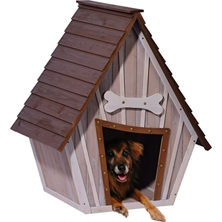 dobar Hubi XL Hundehütte, isolierend aus Echtholz, große Außenhundehütte mit braunem Dach, 90x77x109 cm – Bild 4