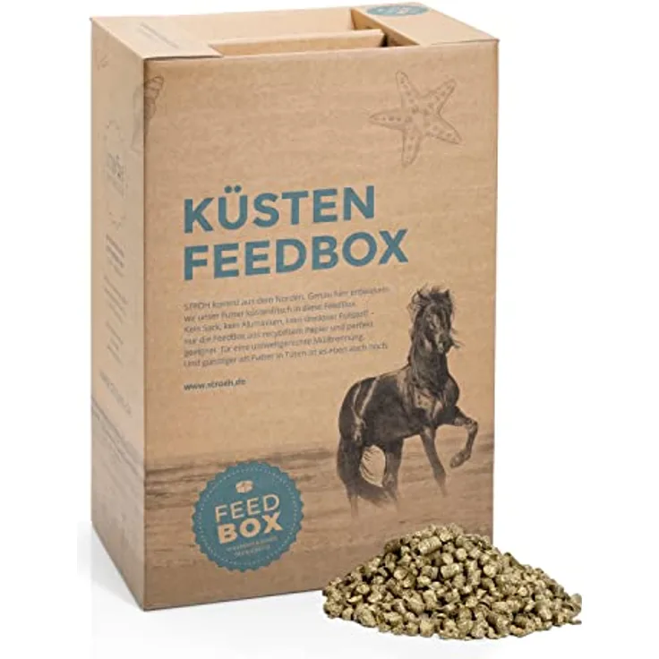 STRÖH Küsten-Heu-Luzerne-Cobs, 30kg Feedbox, Raufutter Snack aus 100% Natur mit essentiellen Aminosäuren, ideal für Pferde mit besonderen Ernährungsbedürfnissen