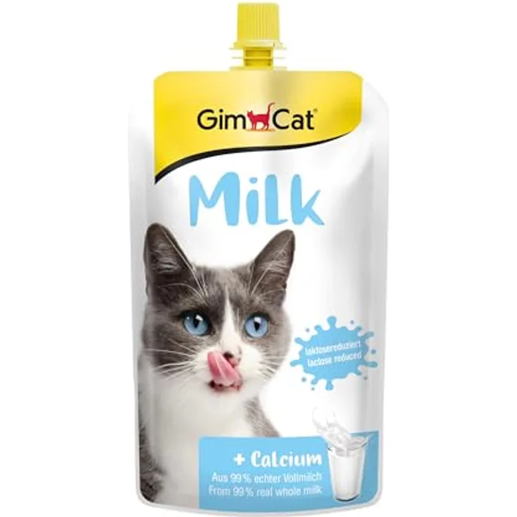 GimCat Milk, Katzenmilch aus laktosereduzierter Vollmilch mit Calcium, leicht bekömmlich - 200 ml Beutel