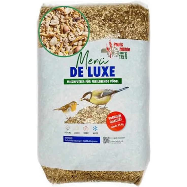 Pauls Mühle Wildvogelfutter Deluxe, Ganzjahresfutter für Wildvögel, 25 kg
