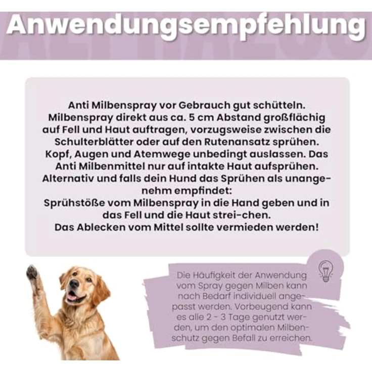 alphazoo Milbhunter Spray für Hunde 100ml, mit Zitronen-Eukalyptus & Geraniol, natürliche Inhaltsstoffe, hautpflegend gegen Milben – Bild 5