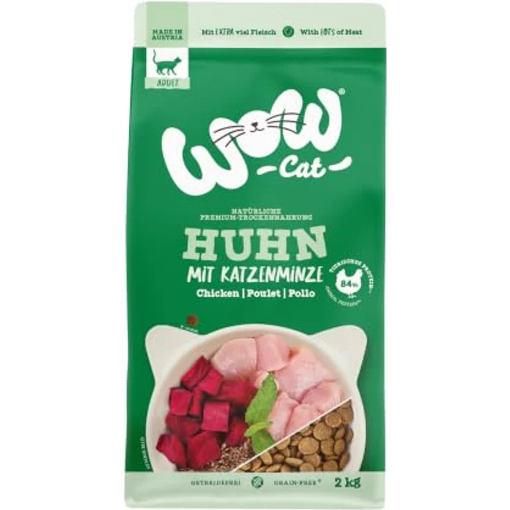 WOW Cat Adult Huhn, Premium-Trockennahrung für ausgewachsene Katzen, 2 kg, reich an 84 % tierischem Protein, ohne Getreide, hergestellt in Österreich – Bild 1