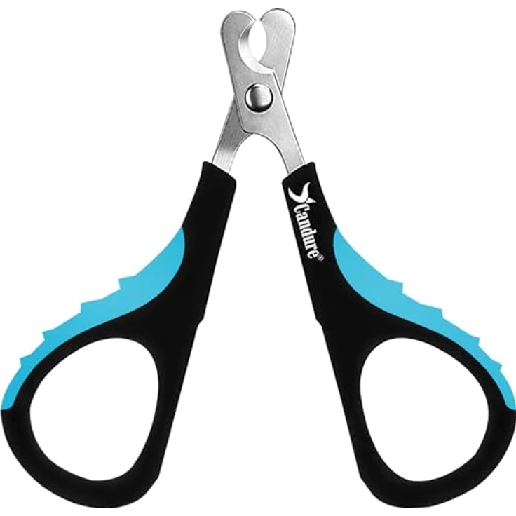 Candure Profi Krallenschere für Hunde und Katzen, Edelstahl Nagelknipser mit Nagelfeile, ergonomisches Design, klein (XS), blau – Bild 1