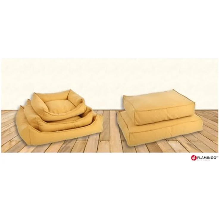Flamingo Orthopädisches Hundebett Baldar, Rechteckig, Gelb, 80 cm | Ergonomischer Schlafkomfort mit rutschfester Unterseite und waschbarem Bezug – Bild 4