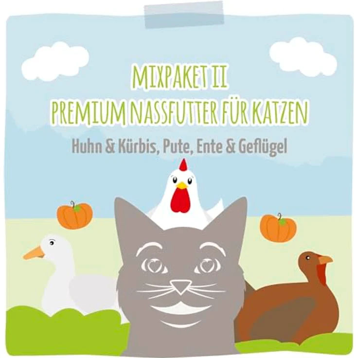 MjAMjAM Premium Nassfutter für Katzen - Mixpaket II, Huhn & Kürbis, Pute, Ente & Geflügel, getreidefrei, 6er Pack (6 x 200 g) mit extra viel Fleisch – Bild 5