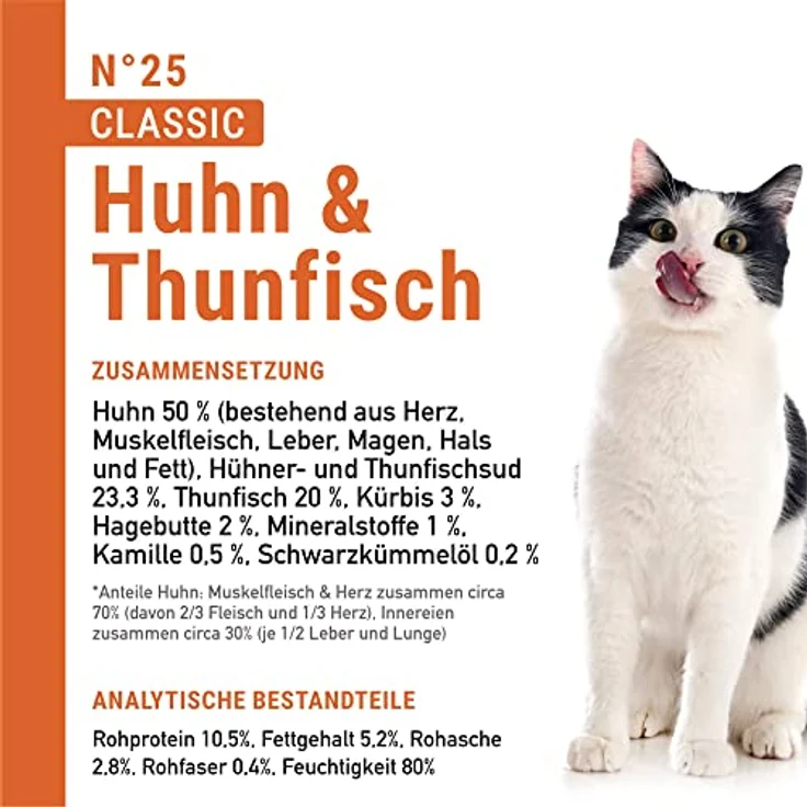 catz finefood Classic N° 25, Huhn & Thunfisch Feinkost Nassfutter für Katzen, 6 x 300g ohne Getreide und Zucker, hoher Fleischanteil – Bild 4