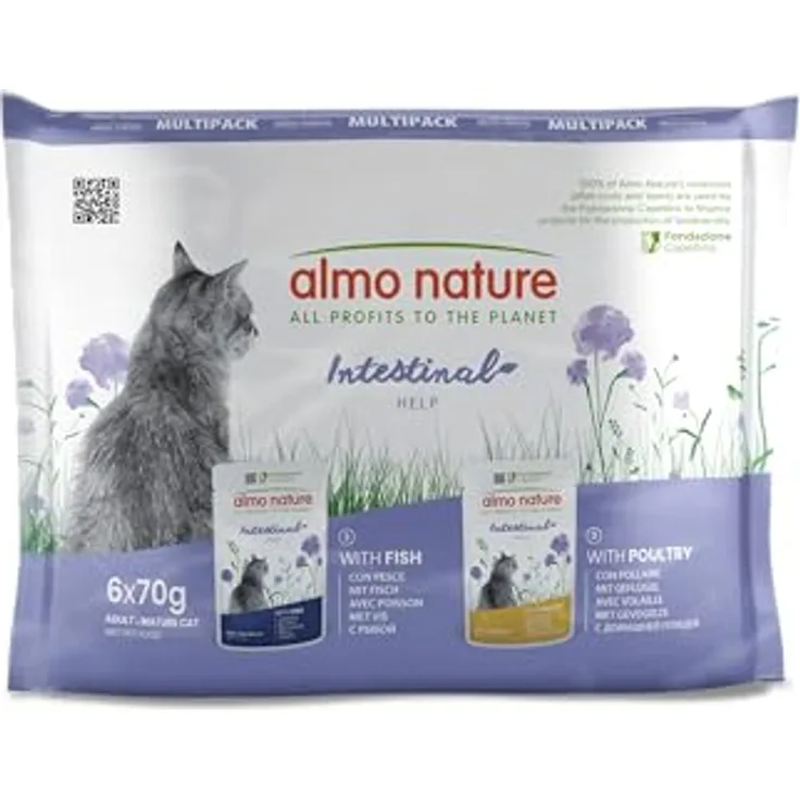 Almo Nature Functional Intestinal Help, Feuchtnahrung für Katzen mit empfindlichem Darm, mit Fisch und Geflügel, 70g (6er Pack)