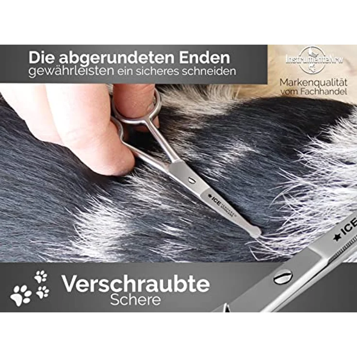InstrumenteNrw Fellschere Pfotenschere Gebogen, Edelstahl Hundehaarschere mit Mikroverzahnung, 11,5 cm – Bild 5