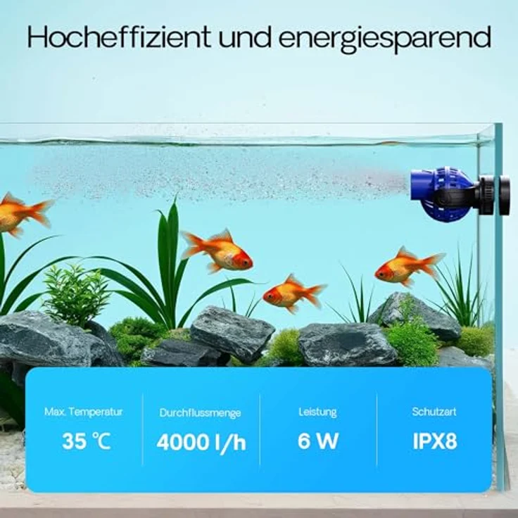 SunSun JVP-130 Strömungspumpe 4000 l/h, 6 W mit schwenkbarer Düse und Magnethalter, ideal für Aquarien – Bild 4
