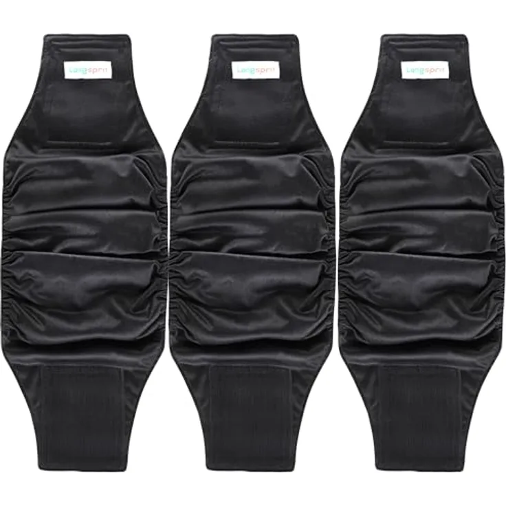 Langsprit Rüdenwindeln, hochabsorbierende, waschbare Hundewindeln für männliche Hunde, Schwarz, Größe XS, 3 Stück
