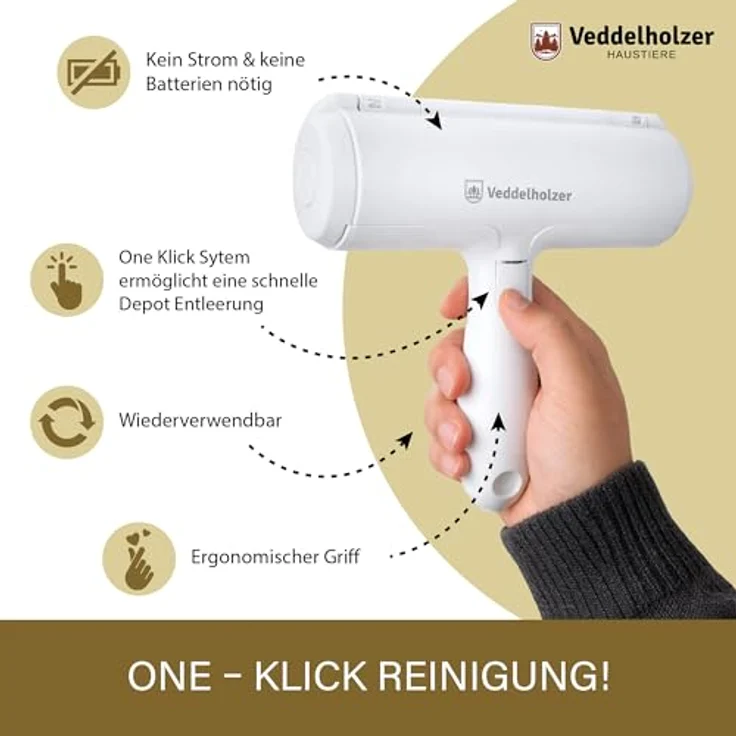 Veddelholzer Tierhaarentferner 2-in-1 Set mit Fusselroller, wiederverwendbar und abwaschbar, effektive Haarentfernung für Möbel, Kleidung und Autositze – Bild 5