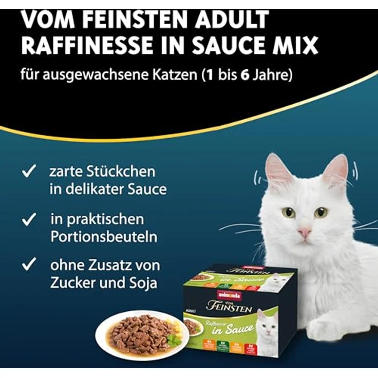 animonda Vom Feinsten Premium Katzenfutter nass Raffinesse in Sauce, 24 Portionsbeutel (24 x 85g), hochwertiges und zuckerfreies Nassfutter mit frischen fleischigen Zutaten – Bild 3