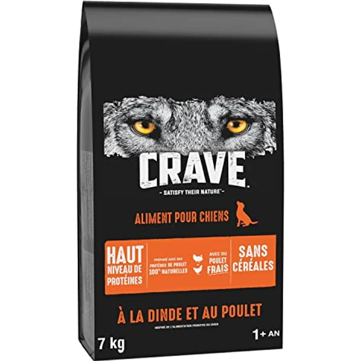 Crave Trockenfutter mit Truthahn & Huhn, 7 kg, ohne Getreide, für ausgewachsene Hunde, hoher Proteingehalt, wiederverschließbarer Beutel – Bild 1