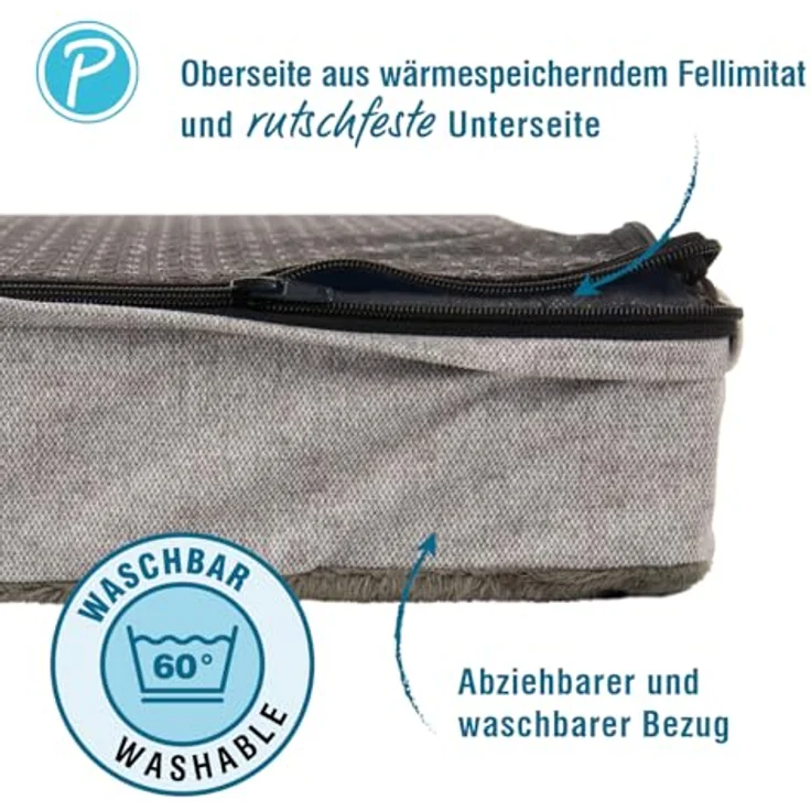 Petlando Merano Ortho, orthopädisches Hundebett + Katzenbett mit zwei verschiedenen Schichten, rutschfester Unterseite, abnehmbarer, waschbarer Bezug, in Größe S (72 x 50 x 8 cm) bis XXL (140 x 100 x 12 cm) – Bild 3