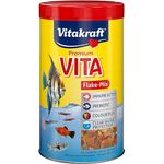 Vitakraft Flake-Mix, Fischfutter Aquarium mit Garnelen und Spirulina, reichhaltiger Mix aus fünf Futterflocken für alle Zierfische (1x 1l)