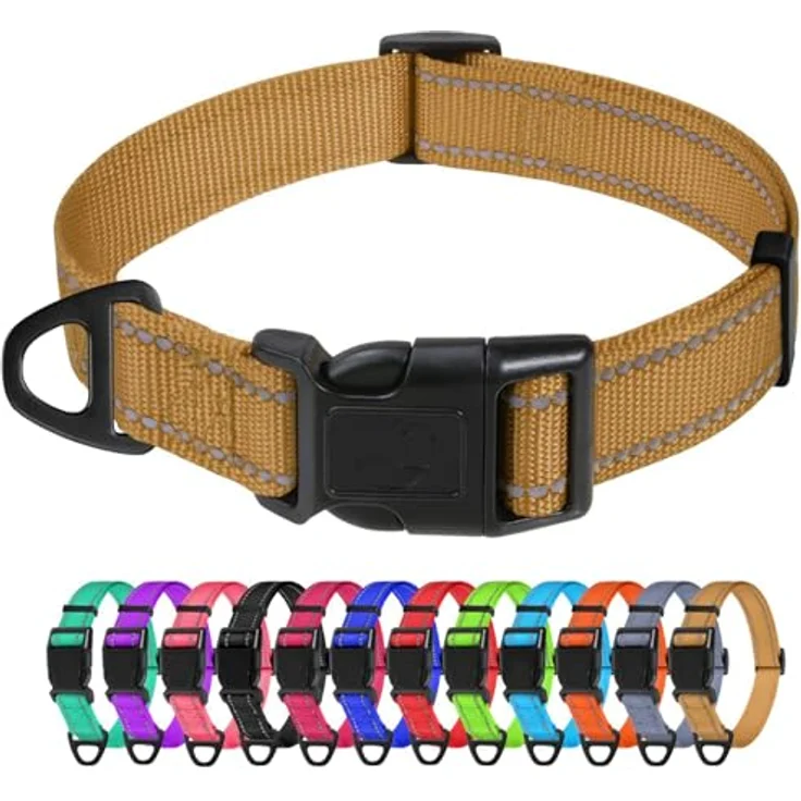 TagME Nylon Hundehalsband, Verstellbares Reflektierendes Halsband mit Sicherheitsschnalle, Braun, für Mittlere Hunde, 2.5 cm Breite – Bild 1