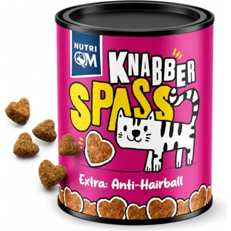 NutriQM® Knabberspaß Anti Hairball Katzensnack, 50g knusprige Leckerlies mit 44% Geflügel und Lignocellulose zur Unterstützung der Haarballen-Ausscheidung – Bild 1