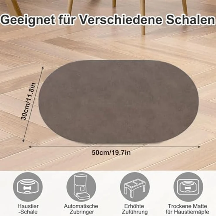 HAOLESHITE Napfunterlage für Hunde und Katzen, rutschfest und saugfähig, schnelltrocknend, braun, 30 x 50 cm – Bild 2