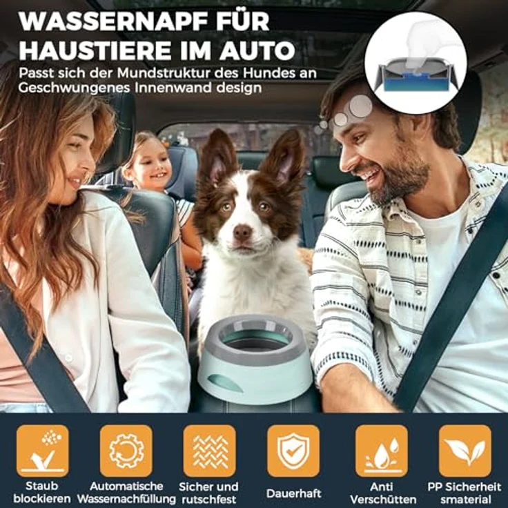 Qianyou Wassernapf für Hunde Unterwegs 750ml, Auslaufsicher mit Spritzschutz, rutschfest und tragbar, Grün – Bild 2