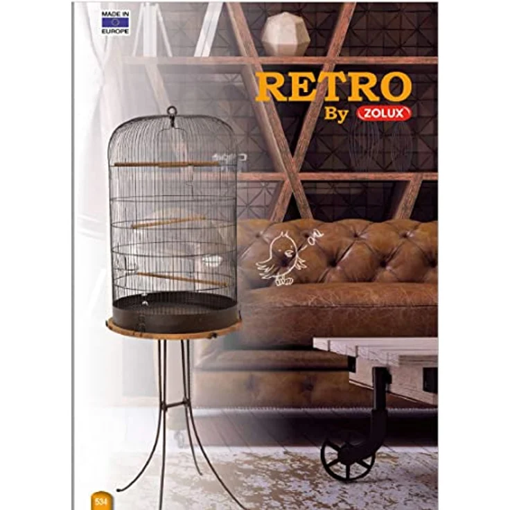 Zolux Retro Marthe, Vogelkäfig + Voliere im industriellen Design, 48 x 48 x 74 cm, mit Holzplatte und Sitzstangen – Bild 3