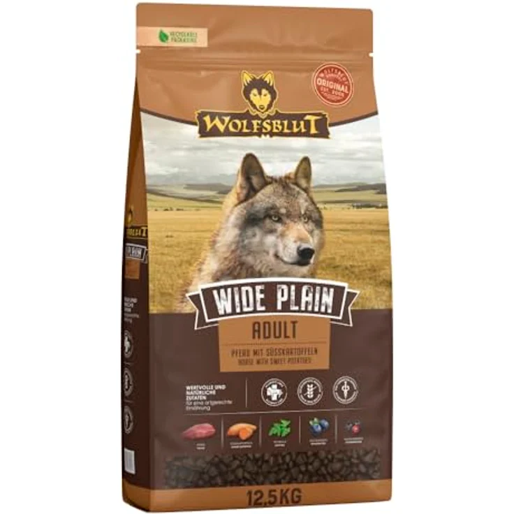 WOLFSBLUT Wide Plain Adult, getreidefreies Hund Trockenfutter mit frischem Pferdefleisch und Süßkartoffeln, 12,5 kg – Bild 1
