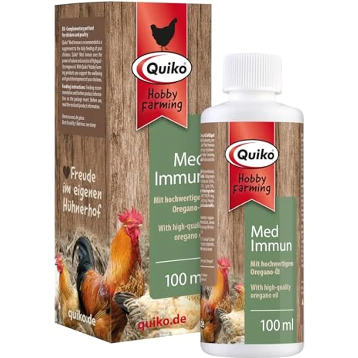 Quiko Med Immun für Hühner, 100ml Hühner Vitamine mit hochwertigem Oregano-Öl, zur Unterstützung der gesunden Entwicklung, Made in Germany – Bild 1
