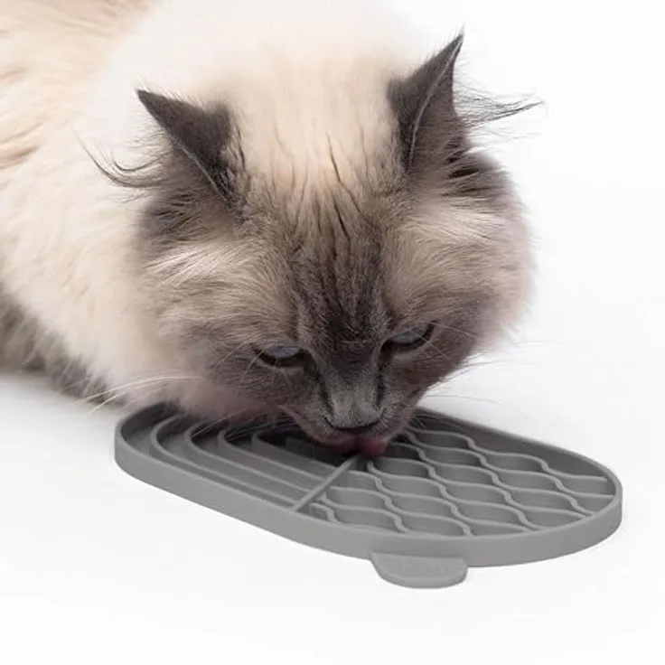 LucyBalu® ZENPAD Schleckmatte für Katzen | Lebensmittelechte Silikonmatte zum Schlecken | Rutschfest, Leicht zu Reinigen, Taupe
