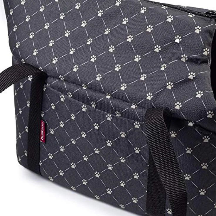 BOUTIQUE ZOO Hundetasche, Welpentasche Schwarz mit Pfotenmuster, tragbar für Hunde bis 5 kg, mit abnehmbarer Holzeinlage und Metallhalsband – Bild 4