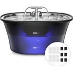 BalimoPet Katzenbrunnen, 2,5L Edelstahl Trinktablett mit LED-Beleuchtung, Ultra leise Pumpe und 6 Aktivkohlefiltern, Doppelauslauf-Design, leicht zu reinigen