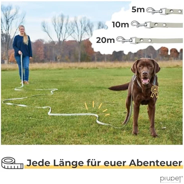 PiuPet® Schleppleine für Hunde, 5m/10m/20m, wasserabweisend, reißfest, grau – Bild 3