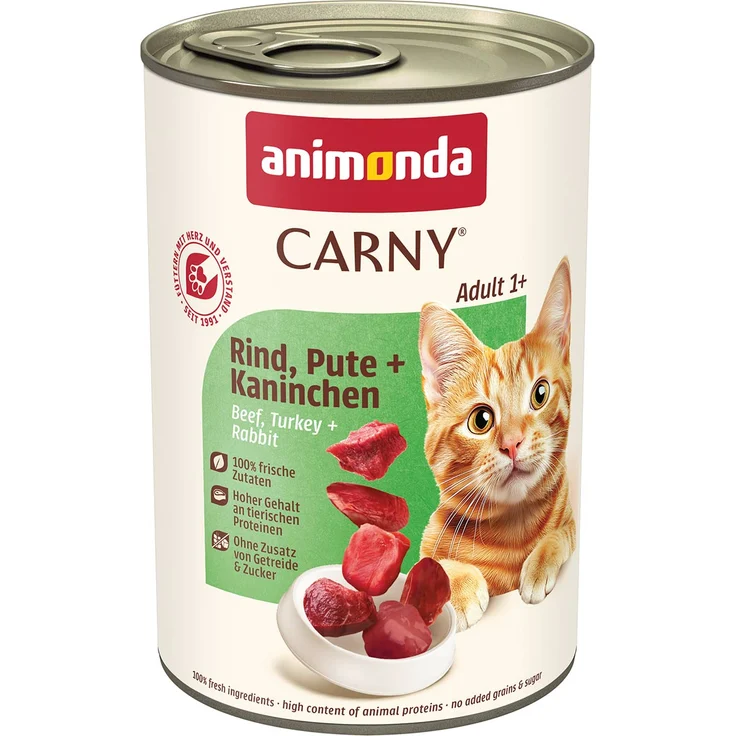 animonda Carny Adult Rind, Pute und Kaninchen, Katzen-Nassfutter ohne Zucker und Soja, 6x400g