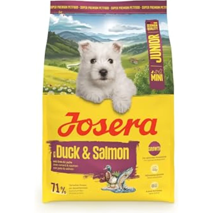 JOSERA Mini Junior Ente & Lachs, Premium Trockenfutter für wachsende Hunde bis 10 kg, glutenfrei, 1 x 3 kg, kleine Kroketten, mit Zahnsteinprophylaxe – Bild 1
