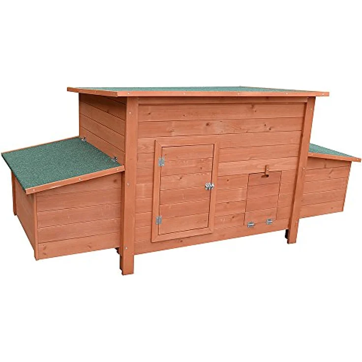 Mucola Hühnerstall 179x75x80 cm, Holz Natur – wetterfestes Hühnerhaus mit 2 Eiablagen, Legenest und Reinigungsschublade für 6-8 Hühner – Bild 2