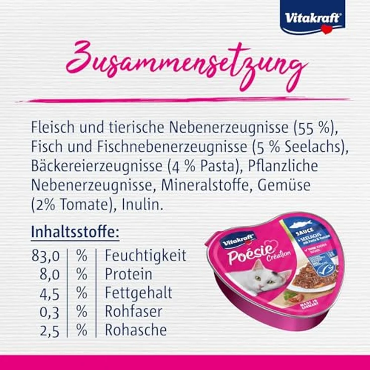 Vitakraft Poésie Création Nassfutter für Katzen, mit Seelachs, Pasta und Tomate, ohne Zucker und Getreide, 85g – Bild 5