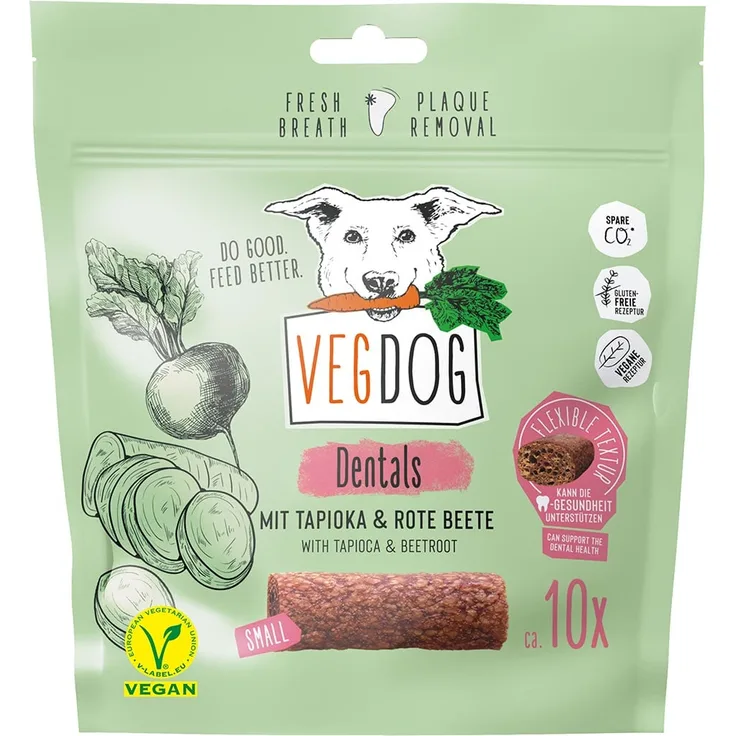 VEGDOG Dentals 120g, pflanzliche Kausticks aus Roter Beete und Tapioka für gesunde Zahnhygiene