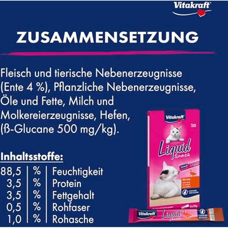 Vitakraft Liquid Snack, cremige Katzenleckerlis mit Ente und Beta-Glucanen zur Verbesserung der Immunabwehr, 6x 15g Sachets – Bild 5