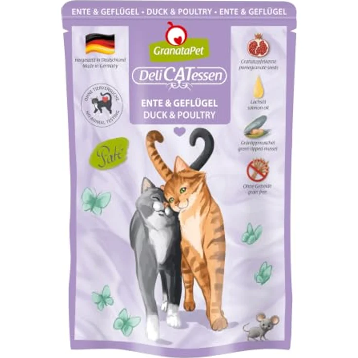 GranataPet DeliCatessen Ente & Geflügel, Nassfutter für Katzen, getreidefrei und ohne Zuckerzusätze, 6 x 85 g – Bild 1