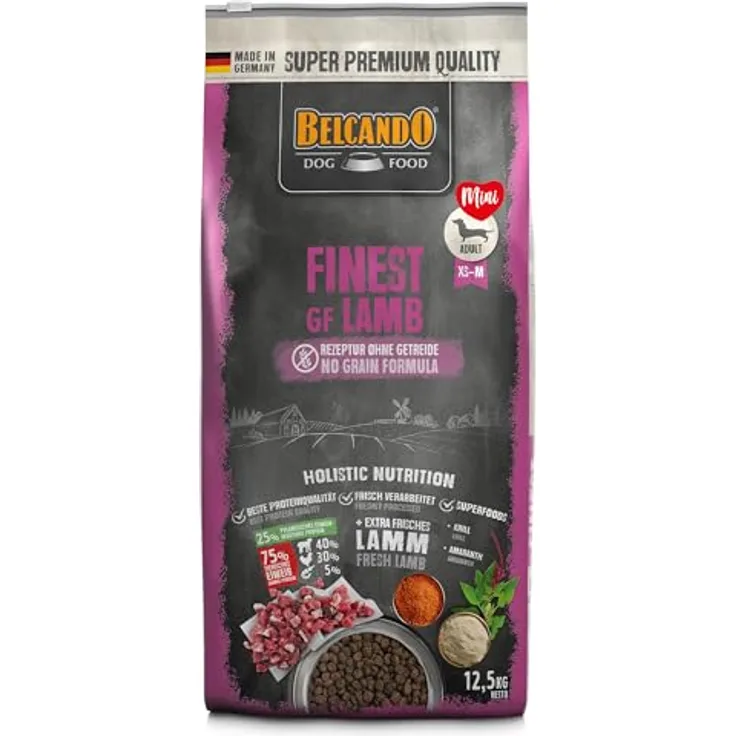 Belcando Finest GF Lamb, getreidefreies Trockenfutter für Hunde, 12,5kg Mini mit Lamm und Amaranth