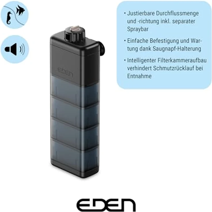 Eden 93694 FIN X 200 Innenfilter für Aquarien bis 200 l, 650 l/h Durchflussrate, individuell steuerbar, einfache Wartung – Bild 3