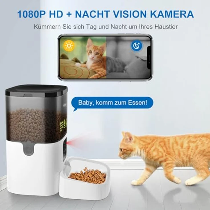 Balimo Futterautomat Katze, Automatischer Futterspender mit HD 1080P Video, 2,4 G WLAN, APP Steuerung, Nachtsicht, 4L, Edelstahlnapf, für bis zu 8 Mahlzeiten pro Tag – Bild 3