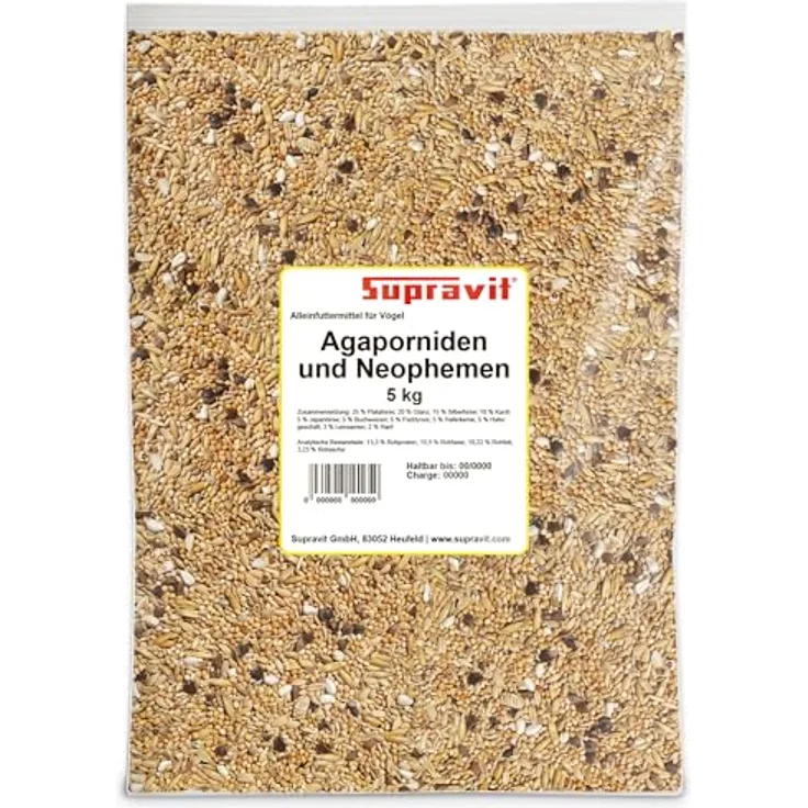 Supravit Agaporniden & Neophemafutter 5kg, ausgewogene Mischung aus gesunden Körnern und Saaten für Sittiche und Papageien, vitaminreich und artgerecht