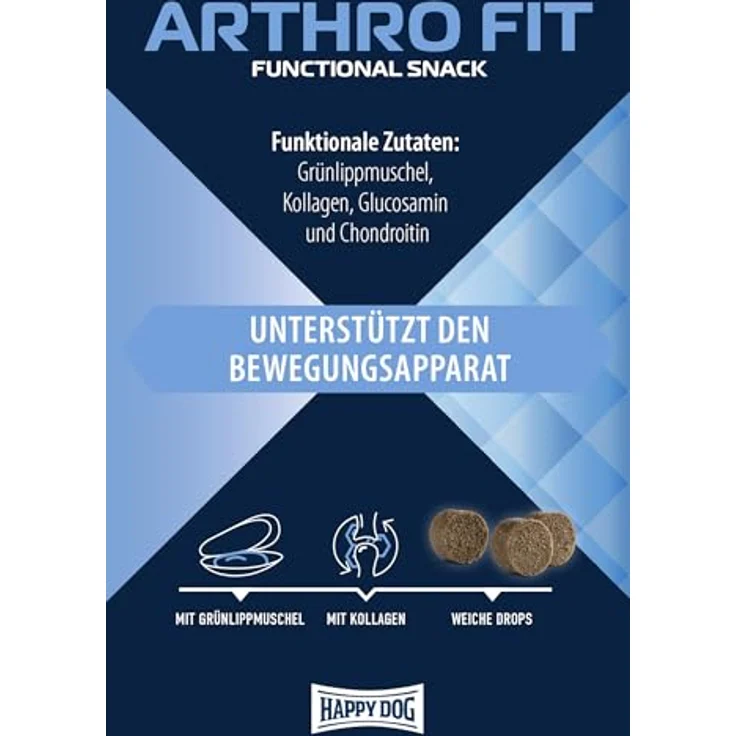 Happy Dog Care Snack Arthro Fit, funktioneller Hundesnack zur Unterstützung des Bewegungsapparates, 100g, mit Grünlippmuschel und Kollagen – Bild 2