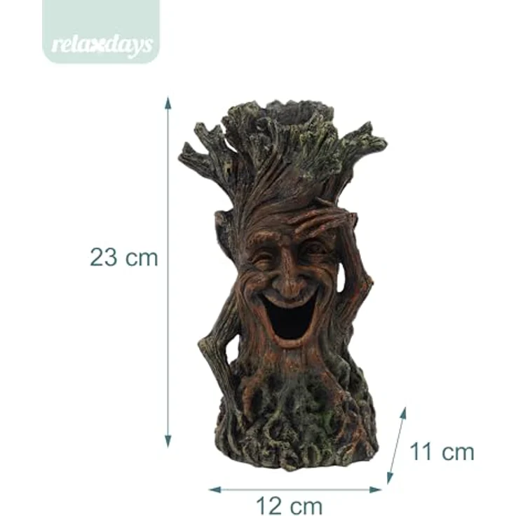 relaxdays Aquariendeko Baum mit Gesicht, detailreiche Dekoration aus Polyresin für Süß- und Salzwasser, braun-grün, ca. 23 x 12 x 11 cm – Bild 4