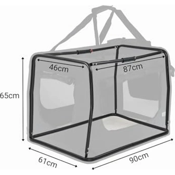 lionto Tiertransportbox 90x61x65 cm für Hunde und Katzen bis 22 kg, stabil aus Textil, schwarz mit komfortablem Innenkissen und praktischen Außentaschen – Bild 5