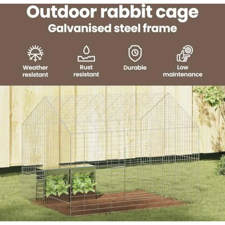 vidaXL Hasenkäfig Silber 400 x 78 x 78 cm, Modernes Design aus verzinktem Stahl, wetterfest und ideal für Garten und Terrasse – Bild 4