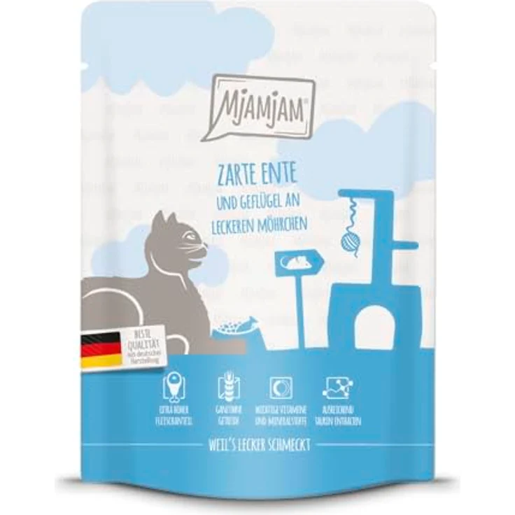 MjAMjAM Premium Katzenfeuchtfutter Quetschie, saftiges Huhn mit Karotte, 300g, getreidefrei, Monoprotein, hoher Fleischanteil – Bild 1