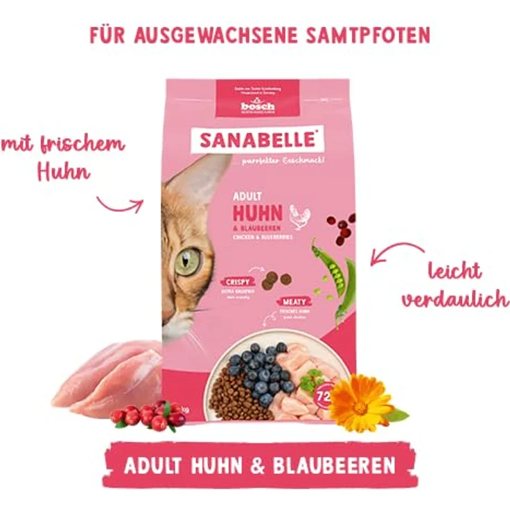 Sanabelle Trockenfutter Katze Adult Huhn, 2 kg - Hoher Fleischanteil, leicht verdaulich, reich an Proteinen, ohne Zucker und künstliche Zusatzstoffe – Bild 5