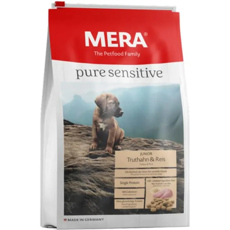 MERA Dog Pure Sensitive Junior, Trockenfutter mit Truthahn & Reis, 1kg