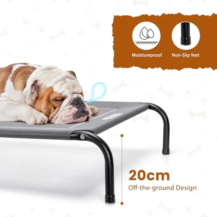 Nobleza Hundeliege Outdoor, Erhöhtes Hundebett für Draußen, Kühlendes und Waschbares Haustierbett, Grau, L, 124x90x20CM – Bild 3